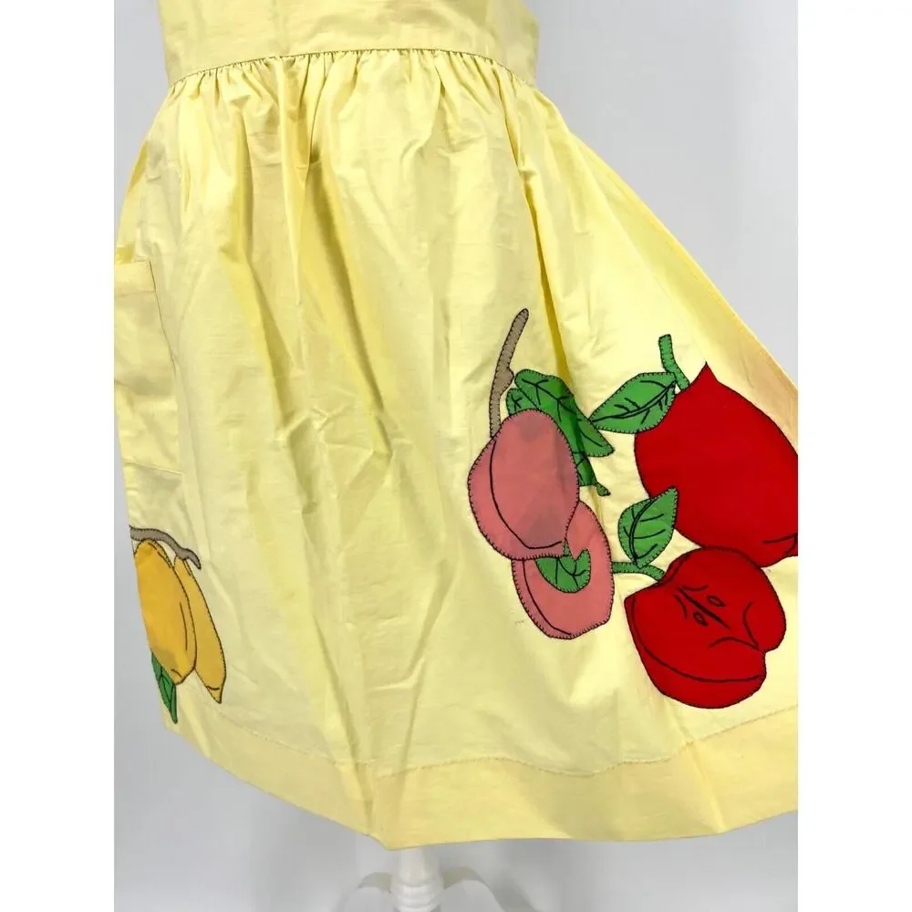 Vintage Kitchen Apron Handmade Appliqué Fruit Yellow